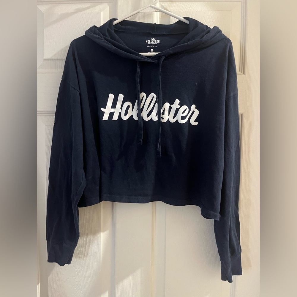 Hollister Navy Long Sleeve Cropped Hoodie